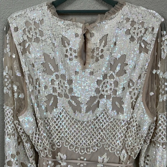 NWT Needle & Thread Snowdrop Mini Dress Sequin Embellished Ivory Cream Bridal 14 - Picture 10 of 17